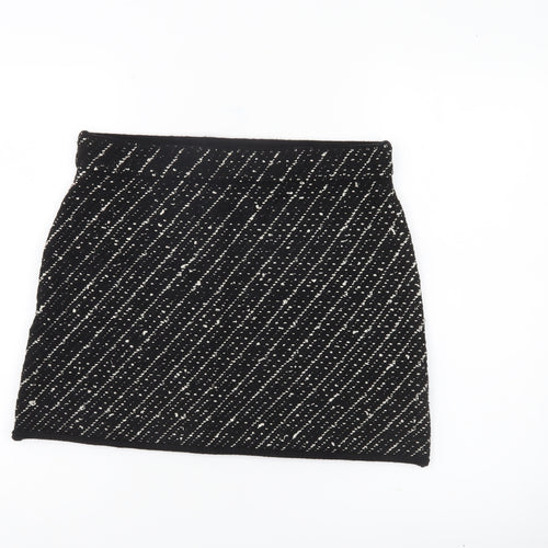 Zara Women Black L Tweed Short Straight Skirt High Rise Lined