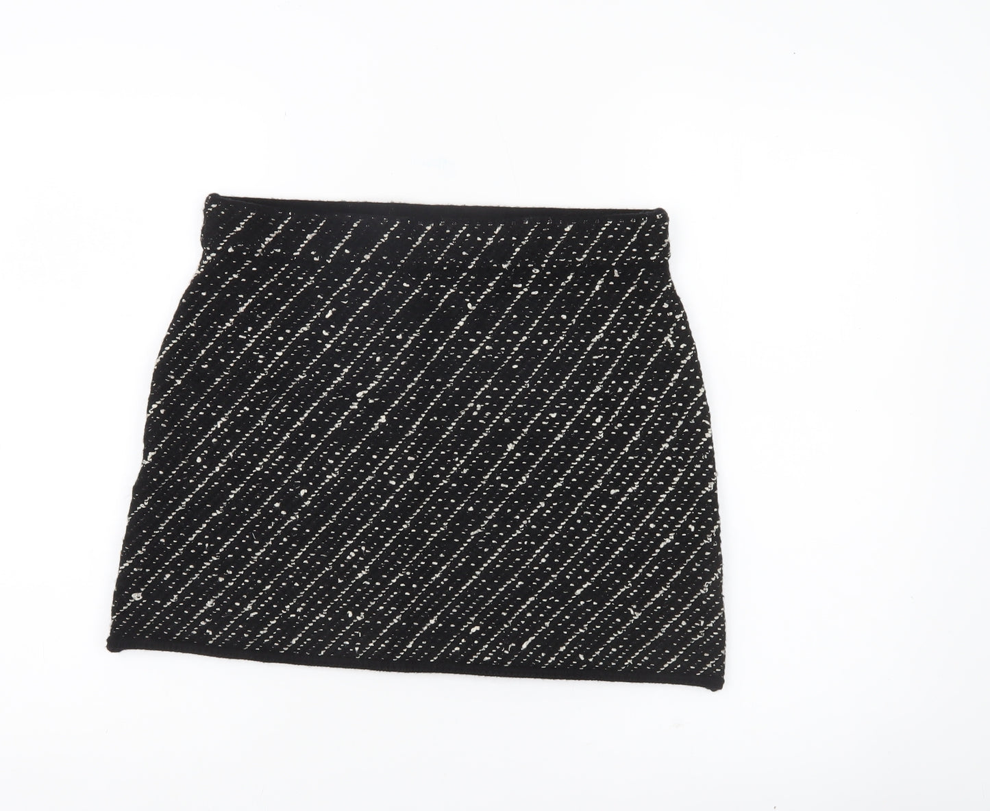 Zara Women Black L Tweed Short Straight Skirt High Rise Lined