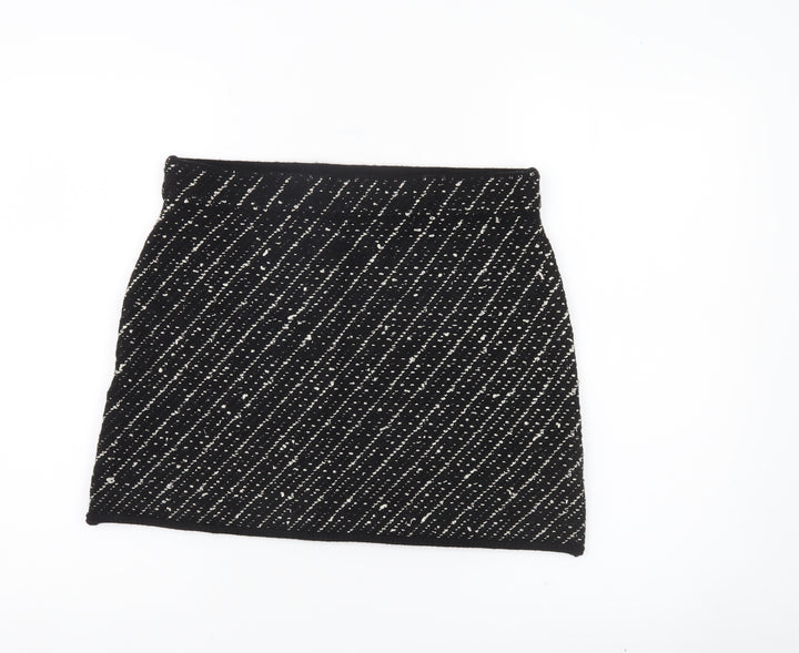 Zara Women Black L Tweed Short Straight Skirt High Rise Lined