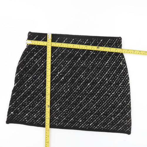 Zara Women Black L Tweed Short Straight Skirt High Rise Lined