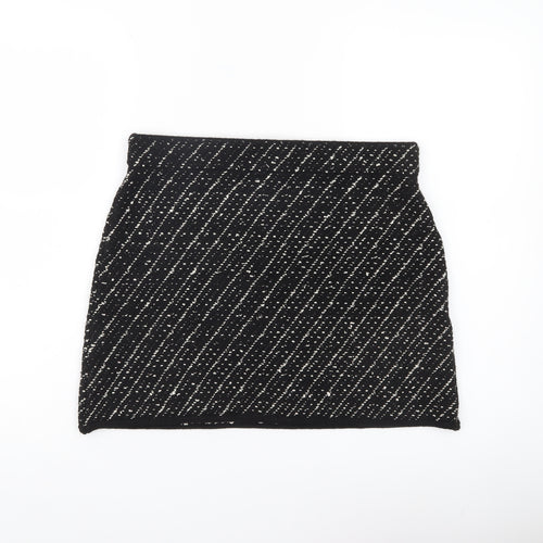 Zara Women Black L Tweed Short Straight Skirt High Rise Lined