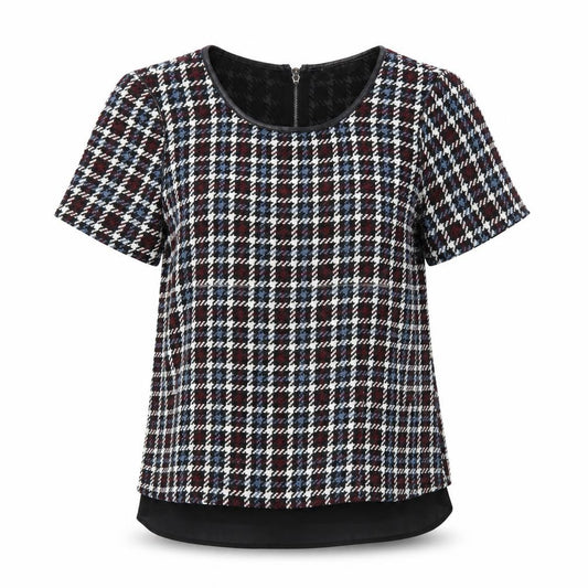 Front view of Marks & Spencer women’s multicoloured check blouse uk 6 short sleeve