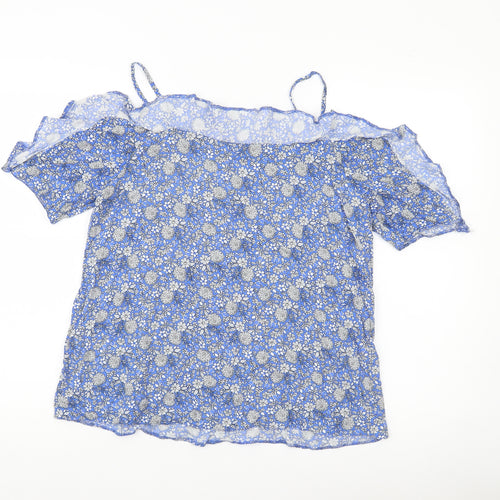 Peacocks Women’s Blue Floral Off Shoulder Blouse Size 10