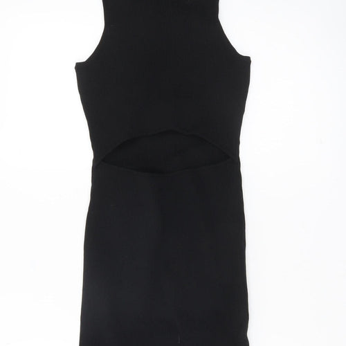 Bershka Womens Black Sleeveless Bodycon Cut Out Knit Dress M