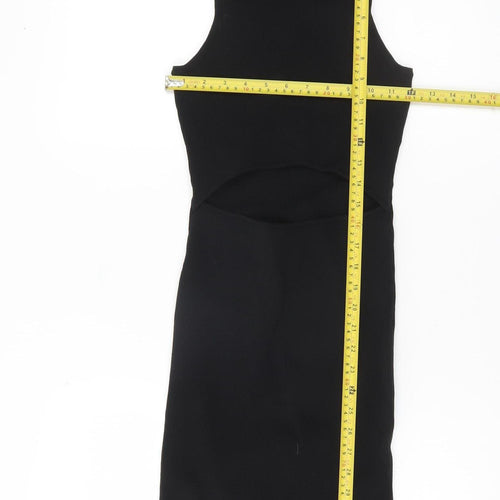 Bershka Womens Black Sleeveless Bodycon Cut Out Knit Dress M