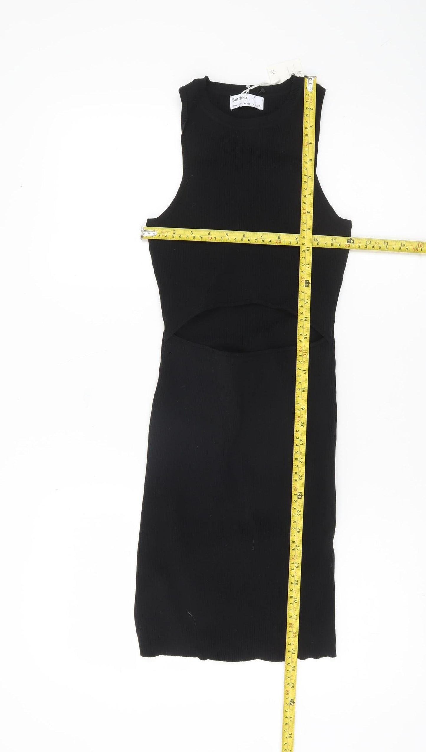 Bershka Womens Black Sleeveless Bodycon Cut Out Knit Dress M
