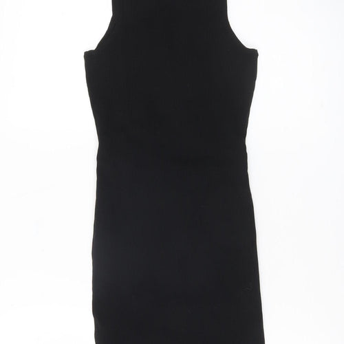 Bershka Womens Black Sleeveless Bodycon Cut Out Knit Dress M
