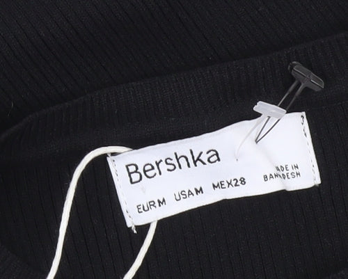 Bershka Womens Black Sleeveless Bodycon Cut Out Knit Dress M