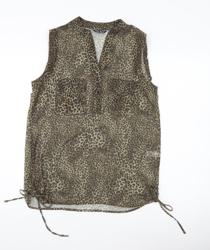 Select Women’s Brown Leopard Print Sleeveless Tunic Blouse UK 10