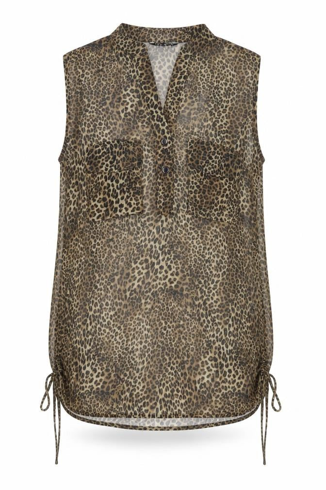Front view of Select Women’s Brown Leopard Print Sleeveless Tunic Blouse UK 10