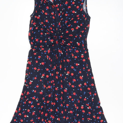 Monsoon Women’s Blue Floral Collared Shirt Dress S Sleeveless