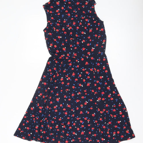 Monsoon Women’s Blue Floral Collared Shirt Dress S Sleeveless