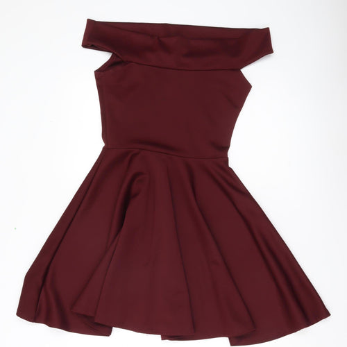 Boohoo Women’s Red Off Shoulder Skater Dress Size 10