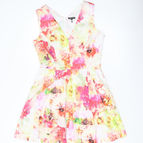 Warehouse Womens Multicoloured Floral Fit & Flare V-Neck Sleeveless Dress Size 12