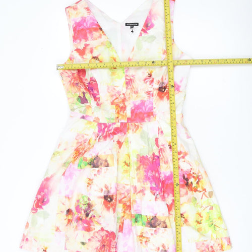 Warehouse Womens Multicoloured Floral Fit & Flare V-Neck Sleeveless Dress Size 12