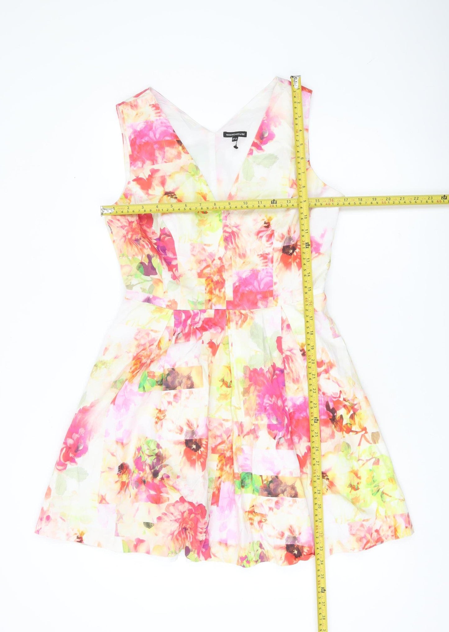 Warehouse Womens Multicoloured Floral Fit & Flare V-Neck Sleeveless Dress Size 12