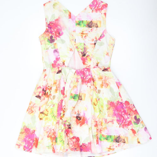 Warehouse Womens Multicoloured Floral Fit & Flare V-Neck Sleeveless Dress Size 12