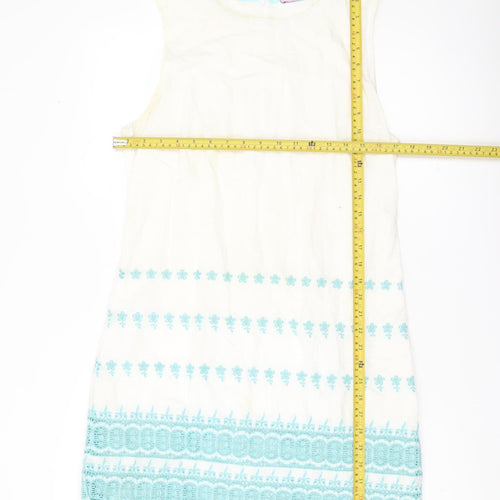 Superdry Women White Shift Dress L Embroidered Floral Boho Knee Length