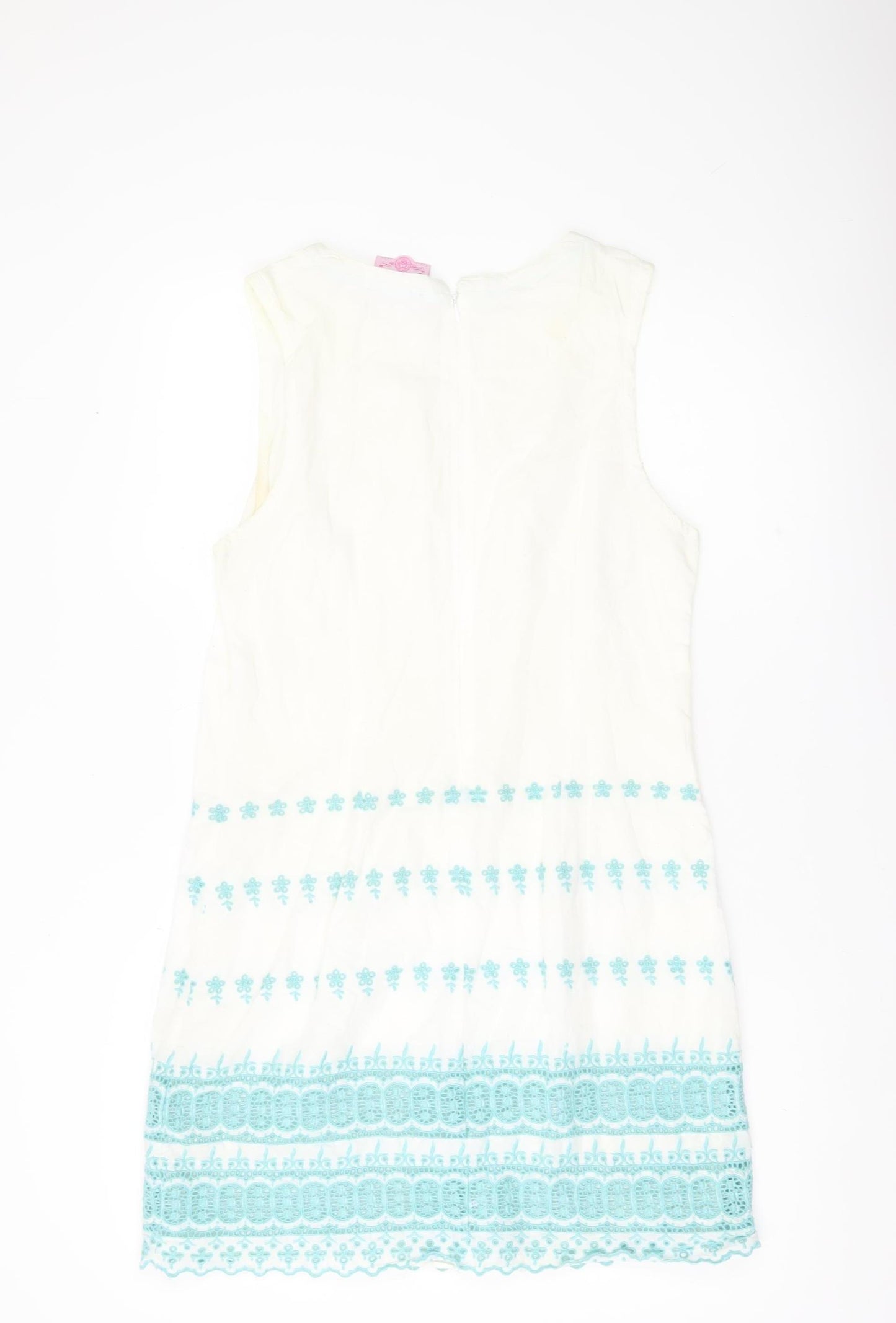 Superdry Women White Shift Dress L Embroidered Floral Boho Knee Length