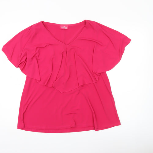 Together Women’s Pink Ruffle V-Neck Tunic Blouse Size S