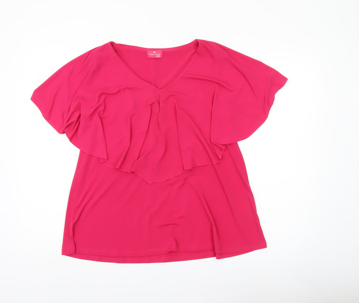 Together Women’s Pink Ruffle V-Neck Tunic Blouse Size S