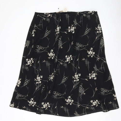 Bonmarché Womens Black Floral A-Line Midi Skirt Size 24 Plus