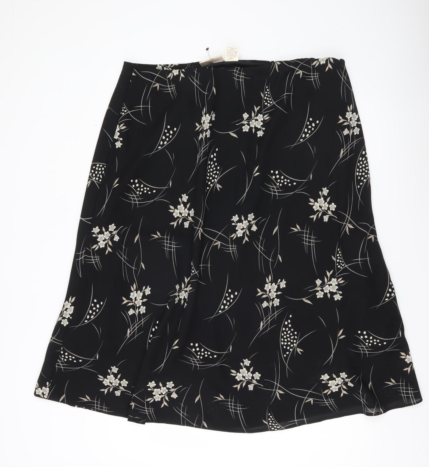 Bonmarché Womens Black Floral A-Line Midi Skirt Size 24 Plus