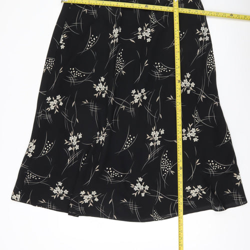 Bonmarché Womens Black Floral A-Line Midi Skirt Size 24 Plus