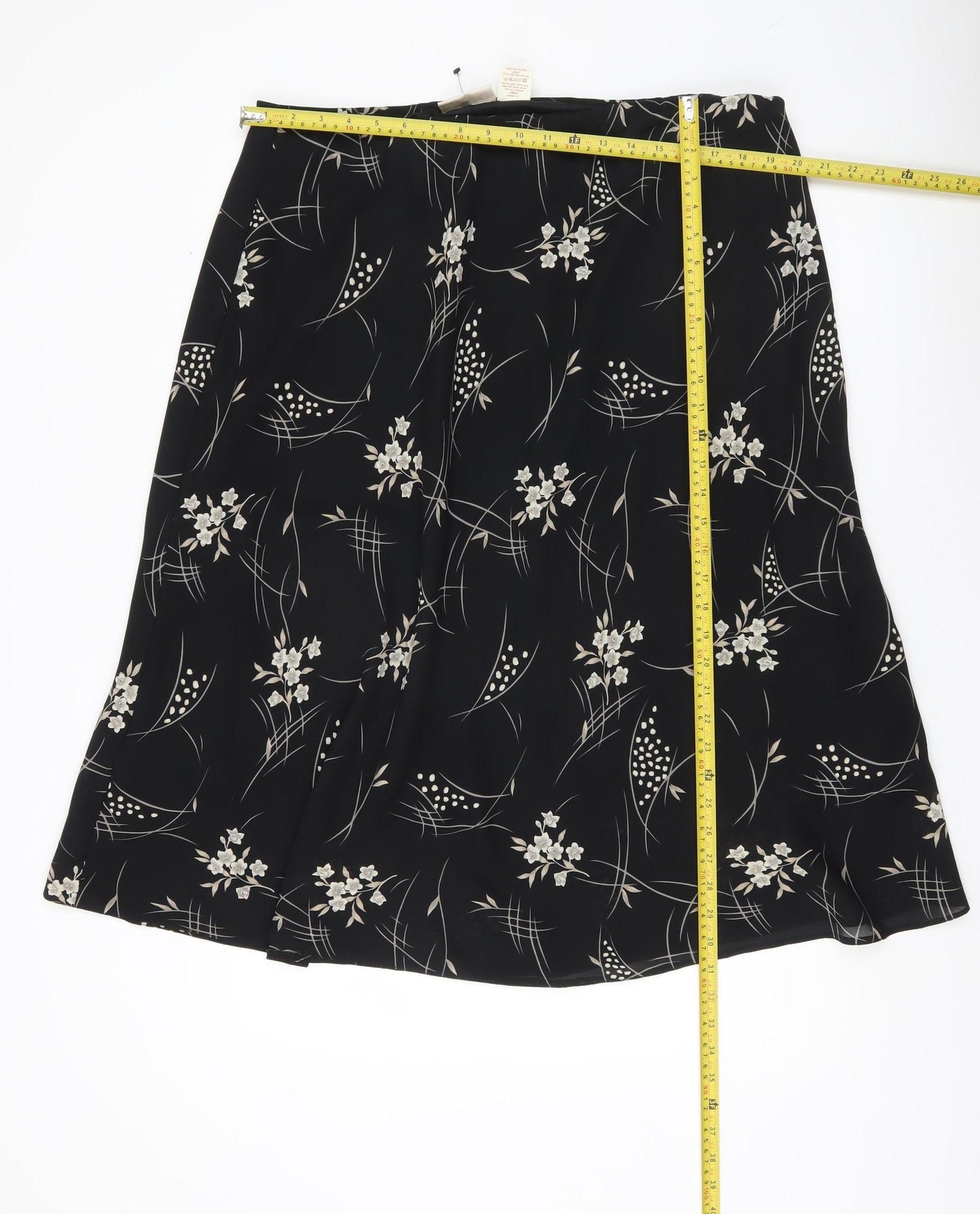 Bonmarché Womens Black Floral A-Line Midi Skirt Size 24 Plus