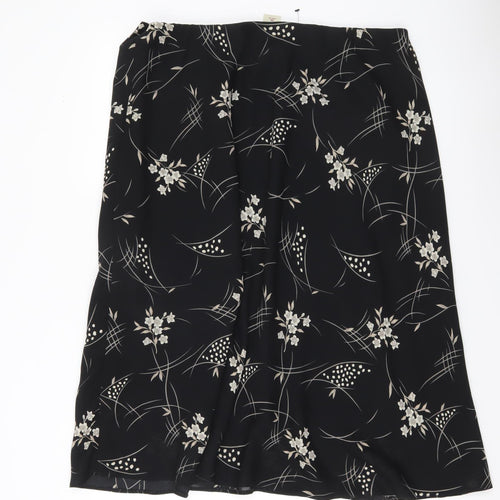 Bonmarché Womens Black Floral A-Line Midi Skirt Size 24 Plus