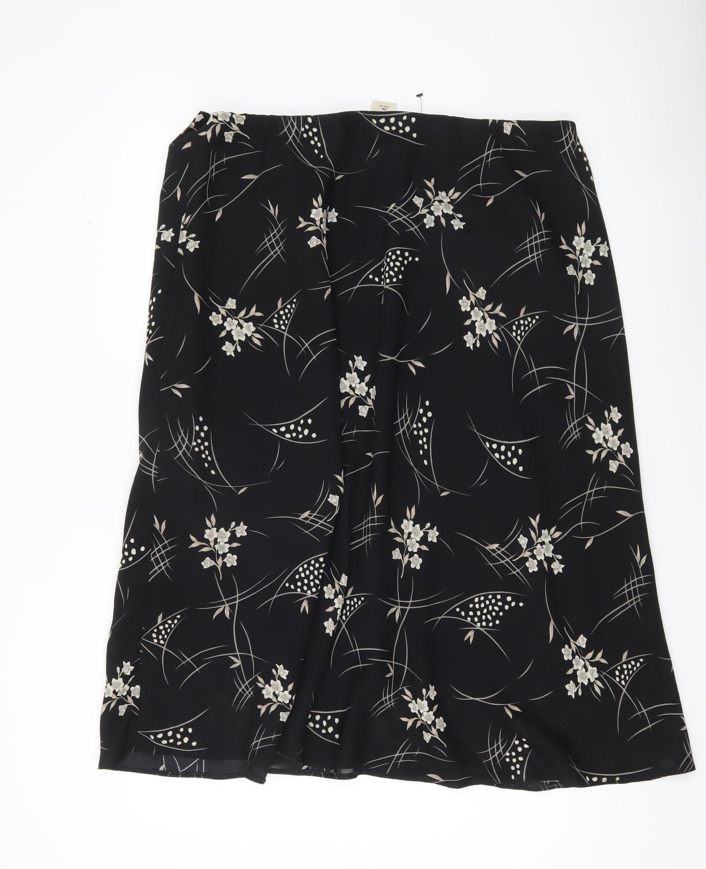 Bonmarché Womens Black Floral A-Line Midi Skirt Size 24 Plus