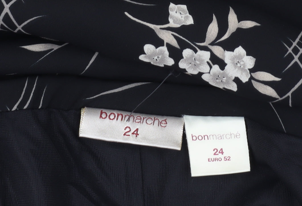 Bonmarché Womens Black Floral A-Line Midi Skirt Size 24 Plus