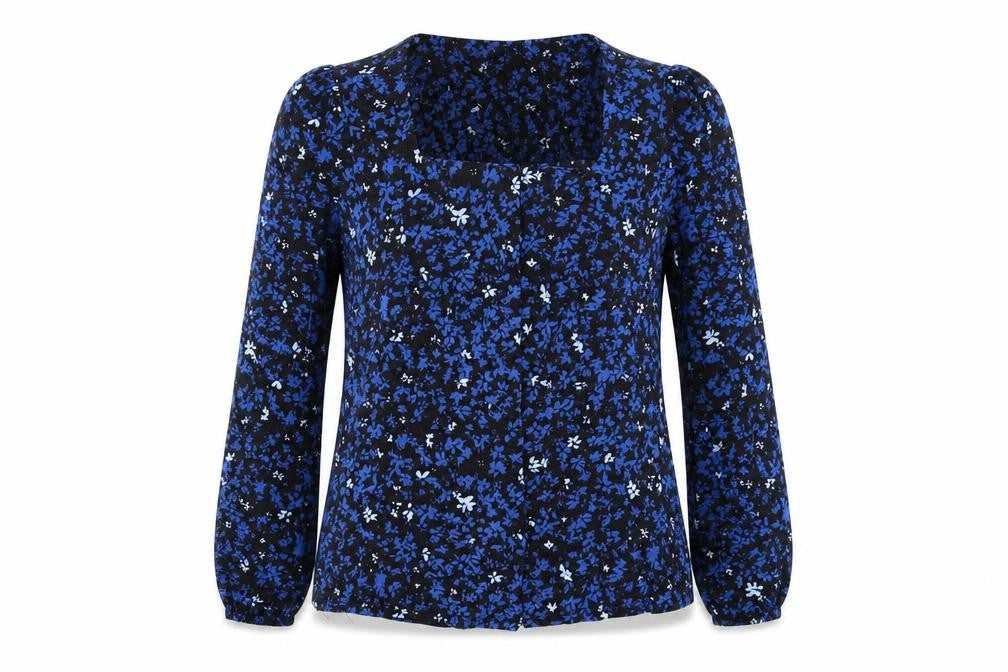 Monsoon Women Blue Floral Long Sleeve Viscose Tunic Blouse S