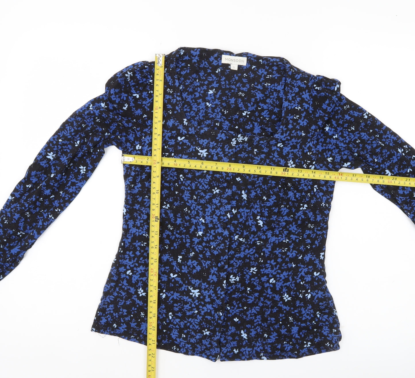 Monsoon Women Blue Floral Long Sleeve Viscose Tunic Blouse S