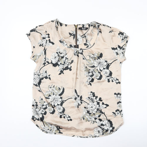 k&d London Womens Beige Floral Blouse UK 12 Short Sleeve Tunic