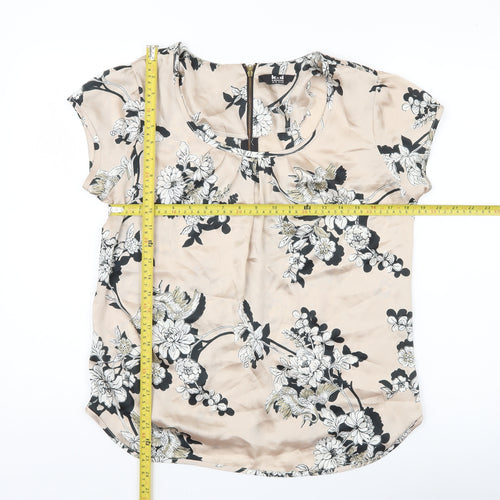 k&d London Womens Beige Floral Blouse UK 12 Short Sleeve Tunic