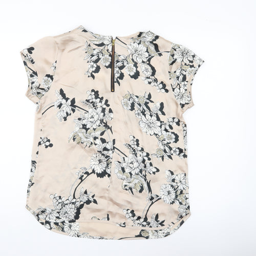 k&d London Womens Beige Floral Blouse UK 12 Short Sleeve Tunic