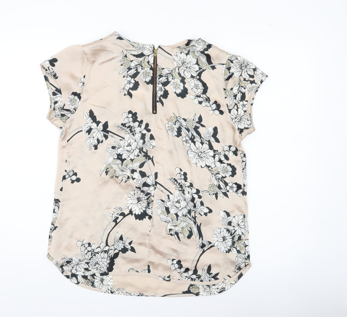 k&d London Womens Beige Floral Blouse UK 12 Short Sleeve Tunic