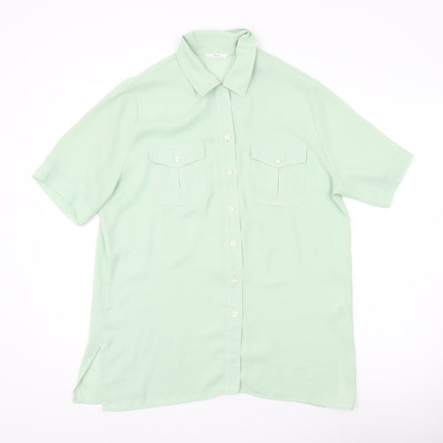 Marks and Spencer Women’s Green Button-Up Shirt UK 14 Short Sleeve