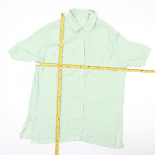 Marks and Spencer Women’s Green Button-Up Shirt UK 14 Short Sleeve