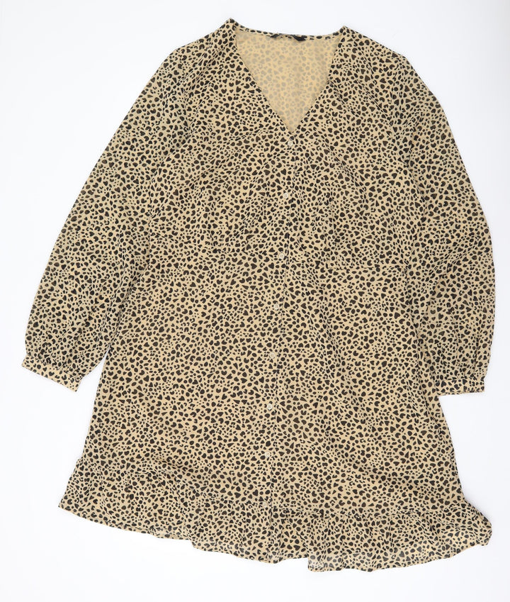 Very Women’s Beige Leopard Print Shift Dress Size 18 V-Neck
