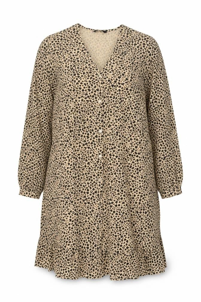 Very Women’s Beige Leopard Print Shift Dress Size 18 V-Neck