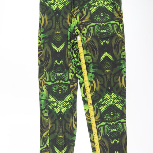 PrettyLittleThing Womens Green Animal Print Slim Leggings Size 14