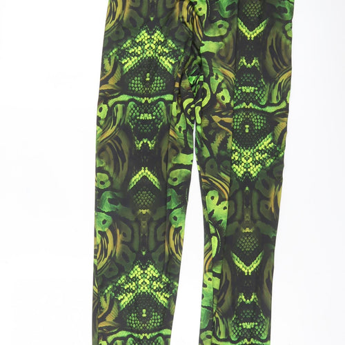PrettyLittleThing Womens Green Animal Print Slim Leggings Size 14