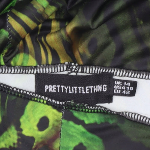 PrettyLittleThing Womens Green Animal Print Slim Leggings Size 14