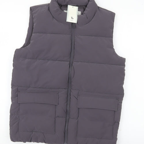 Tu Girls Grey Puffer Bodywarmer 13-14Y Regular Fit Quilted Zip Waistcoat
