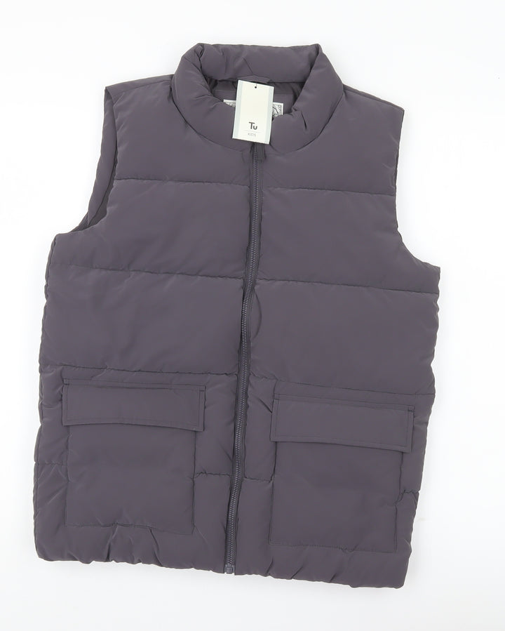 Tu Girls Grey Puffer Bodywarmer 13-14Y Regular Fit Quilted Zip Waistcoat