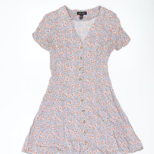 New Look Women’s Blue Floral Skater Dress UK 8 Short Sleeve