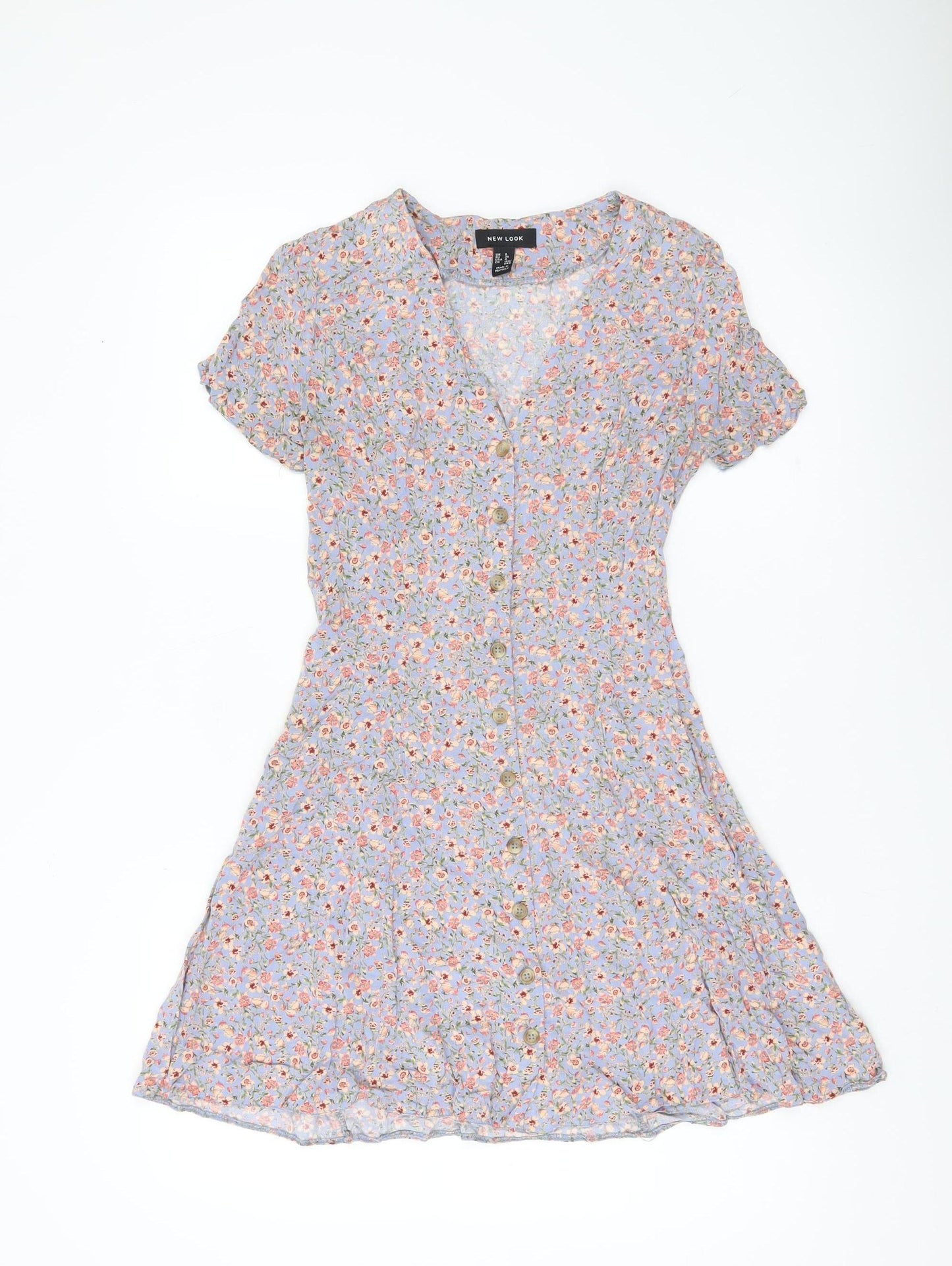 New Look Women’s Blue Floral Skater Dress UK 8 Short Sleeve