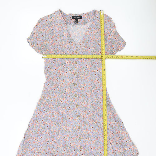 New Look Women’s Blue Floral Skater Dress UK 8 Short Sleeve